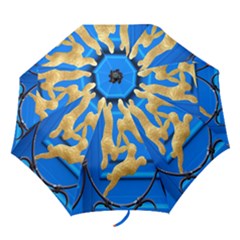 Animal Hare Window Gold Folding Umbrellas by Nexatart