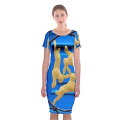 Animal Hare Window Gold Classic Short Sleeve Midi Dress by Nexatart