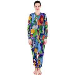 Animated Safari Animals Background Onepiece Jumpsuit (ladies)  by Nexatart