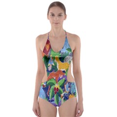 Animated Safari Animals Background Cut-out One Piece Swimsuit by Nexatart