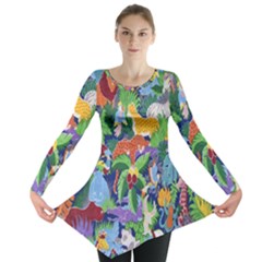 Animated Safari Animals Background Long Sleeve Tunic  by Nexatart