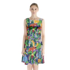 Animated Safari Animals Background Sleeveless Chiffon Waist Tie Dress by Nexatart