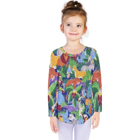 Animated Safari Animals Background Kids  Long Sleeve Tee by Nexatart