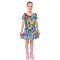 Animated Safari Animals Background Kids  Short Sleeve Velvet Dress by Nexatart