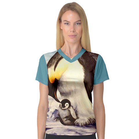 Emperor Penguin Women s V-neck Sport Mesh Tee by ArtByThree