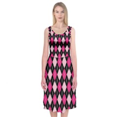 Argyle Pattern Pink Black Midi Sleeveless Dress by Nexatart