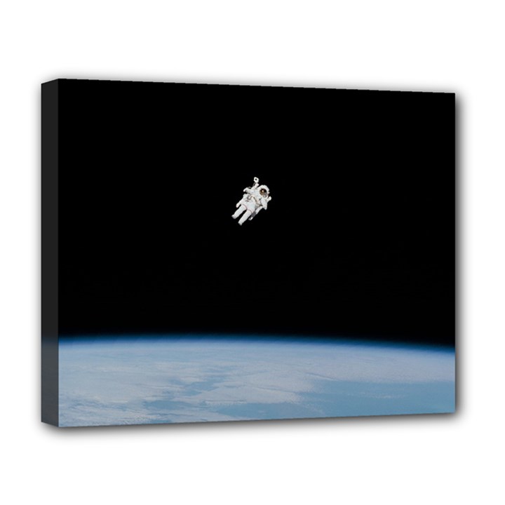 Astronaut Floating Above The Blue Planet Deluxe Canvas 20  x 16  