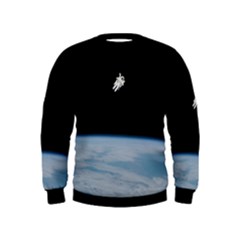 Astronaut Floating Above The Blue Planet Kids  Sweatshirt by Nexatart