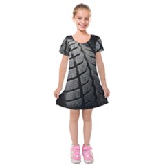 Auto Black Black And White Car Kids  Short Sleeve Velvet Dress by Nexatart