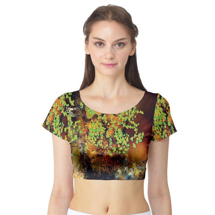 Backdrop Background Tree Abstract Short Sleeve Crop Top (Tight Fit)