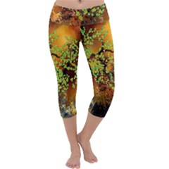 Backdrop Background Tree Abstract Capri Yoga Leggings