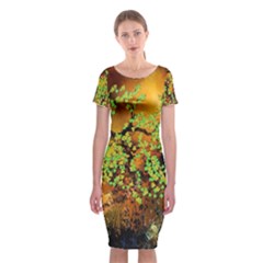 Backdrop Background Tree Abstract Classic Short Sleeve Midi Dress