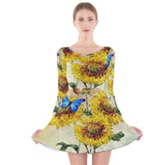 Backdrop Colorful Butterfly Long Sleeve Velvet Skater Dress by Nexatart