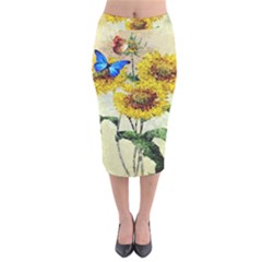 Backdrop Colorful Butterfly Velvet Midi Pencil Skirt by Nexatart