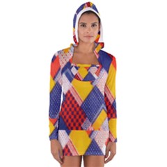 Background Fabric Multicolored Patterns Women s Long Sleeve Hooded T-shirt by Nexatart