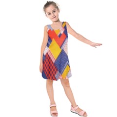 Background Fabric Multicolored Patterns Kids  Sleeveless Dress by Nexatart