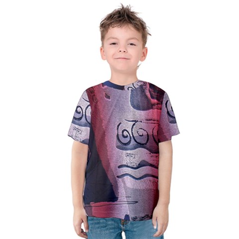 Background Fabric Patterned Blue White And Red Kids  Cotton Tee by Nexatart