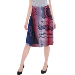 Background Fabric Patterned Blue White And Red Midi Beach Skirt by Nexatart