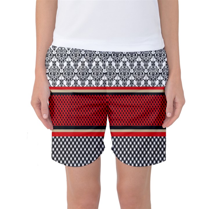 Background Damask Red Black Women s Basketball Shorts