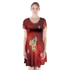 Background Fabric Short Sleeve V-neck Flare Dress