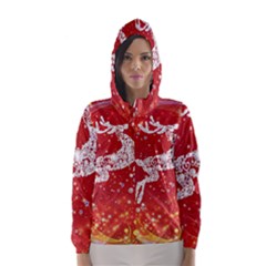 Background Reindeer Christmas Hooded Wind Breaker (women) by Nexatart