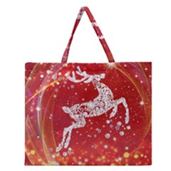 Background Reindeer Christmas Zipper Large Tote Bag by Nexatart