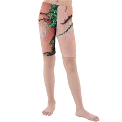 Background Stone Wall Pink Tree Kids  Mid Length Swim Shorts by Nexatart