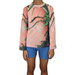 Background Stone Wall Pink Tree Kids  Long Sleeve Swimwear by Nexatart