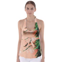 Background Stone Wall Pink Tree Babydoll Tankini Top by Nexatart