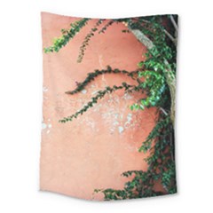 Background Stone Wall Pink Tree Medium Tapestry by Nexatart