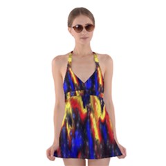 Banner Header Plasma Fractal Halter Swimsuit Dress by Nexatart