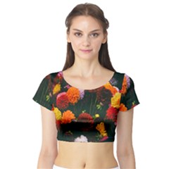 Beautifull Flowers Short Sleeve Crop Top (tight Fit) by Nexatart