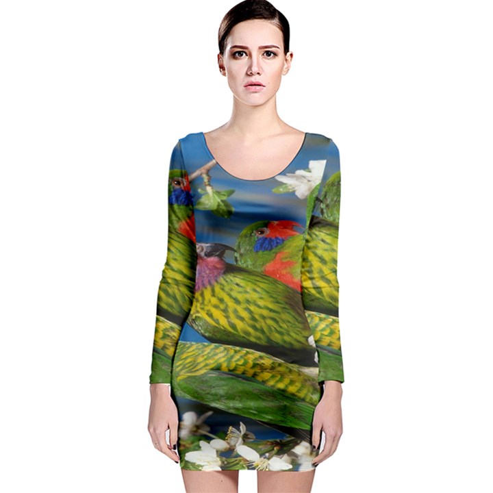 Beautifull Parrots Bird Long Sleeve Bodycon Dress