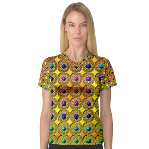 Background Tile Kaleidoscope Women s V-neck Sport Mesh Tee by Nexatart