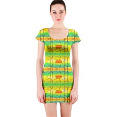 Birds Beach Sun Abstract Pattern Short Sleeve Bodycon Dress by Nexatart