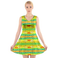 Birds Beach Sun Abstract Pattern V-neck Sleeveless Skater Dress by Nexatart