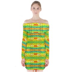 Birds Beach Sun Abstract Pattern Long Sleeve Off Shoulder Dress by Nexatart