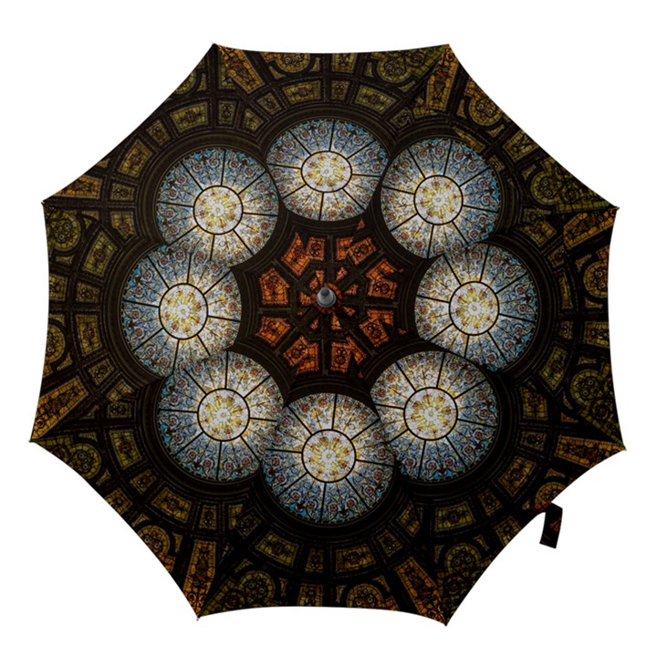 Black And Borwn Stained Glass Dome Roof Hook Handle Umbrellas (Medium)