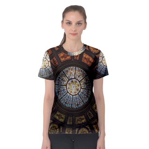 Black And Borwn Stained Glass Dome Roof Women s Sport Mesh Tee by Nexatart