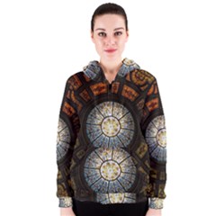 Black And Borwn Stained Glass Dome Roof Women s Zipper Hoodie by Nexatart