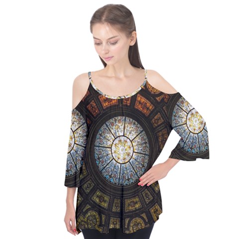 Black And Borwn Stained Glass Dome Roof Flutter Tees by Nexatart