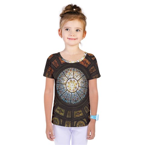 Black And Borwn Stained Glass Dome Roof Kids  One Piece Tee by Nexatart