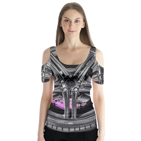 Bord Edge Wheel Tire Black Car Butterfly Sleeve Cutout Tee  by Nexatart