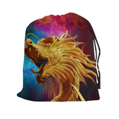 Broncefigur Golden Dragon Drawstring Pouches (xxl) by Nexatart