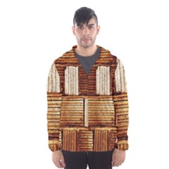 Brown Wall Tile Design Texture Pattern Hooded Wind Breaker (men) by Nexatart