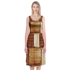 Brown Wall Tile Design Texture Pattern Midi Sleeveless Dress by Nexatart