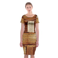 Brown Wall Tile Design Texture Pattern Classic Short Sleeve Midi Dress by Nexatart