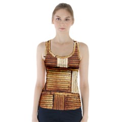 Brown Wall Tile Design Texture Pattern Racer Back Sports Top by Nexatart