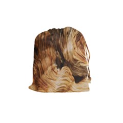 Brown Beige Abstract Painting Drawstring Pouches (medium)  by Nexatart