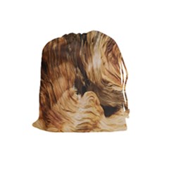 Brown Beige Abstract Painting Drawstring Pouches (large)  by Nexatart